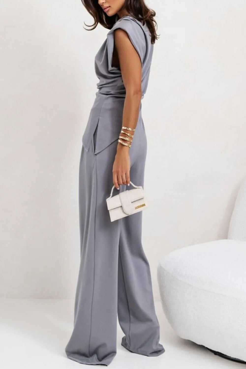 Round Neck Top and Pants Set Two Piece Dresses