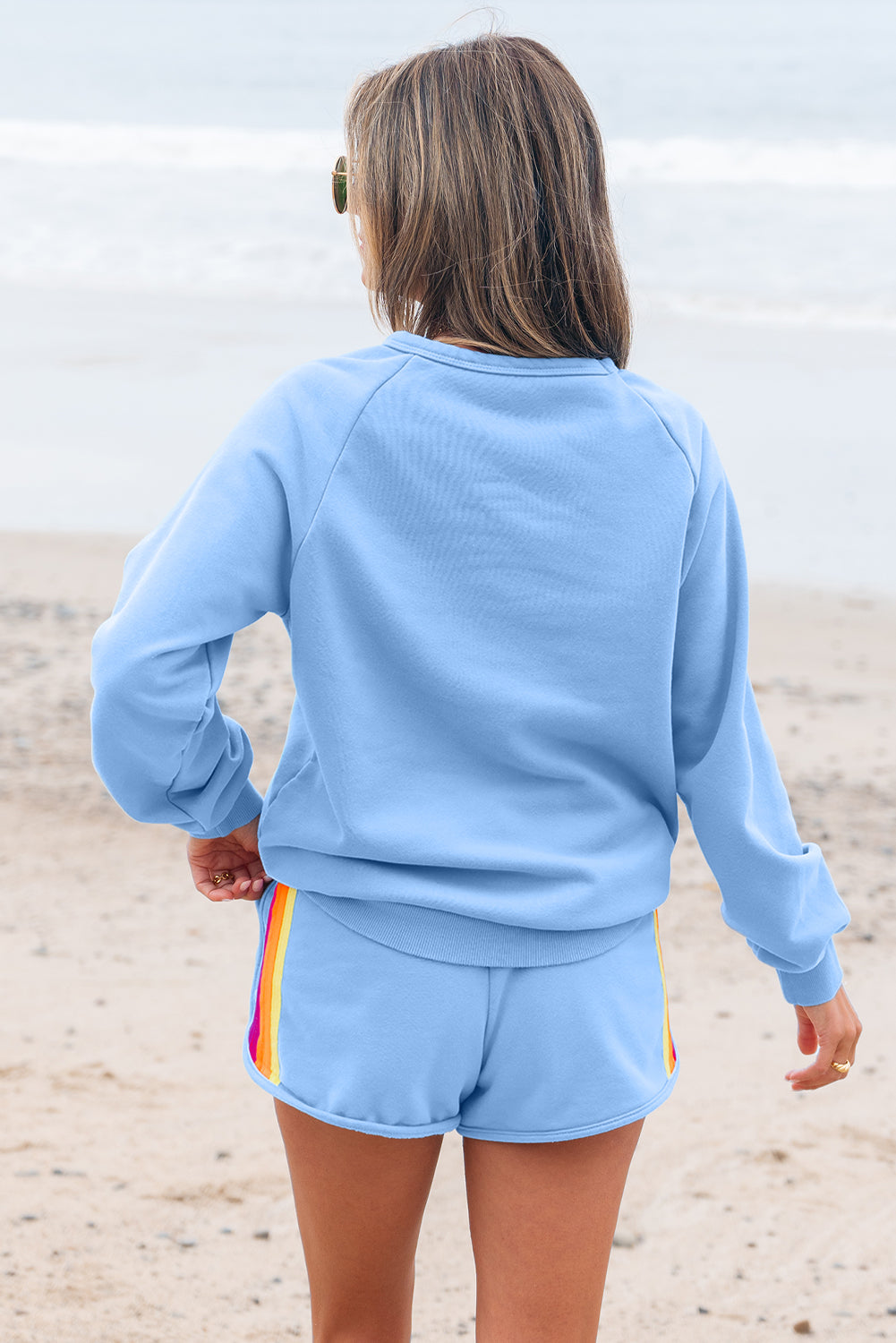 Beau Blue Striped Accent Pullover and Shorts Two Piece Casual Set Two Piece Sets/Short Sets