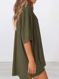 Full Size Oversized Slit Round Neck Top and Shorts Lounge Set Plus Size Lingerie & Nightwear