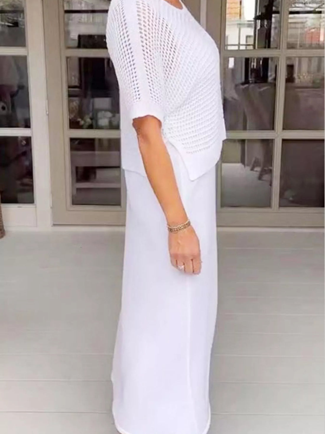 Full Size Openwork Knit Cover Up and Dress Set Plus Size Two Piece Dresses