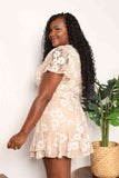 Double Take Floral Lace Pompom Detail Tie-Waist Flutter Sleeve Dress 