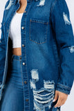 American Bazi Distressed Button Up Long Sleeve Denim Jacket 