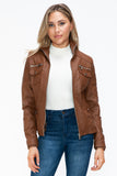 YMI Removable Faux Layered Multi-Pocket Jacket with Fuzzy Hood 
