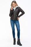YMI Faux Layered Double-Zipper Jacket with Fuzzy Hood 