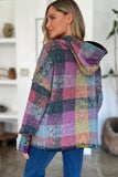 Double Take Full Size Plaid Dropped Shoulder Fleece Hoodie 
