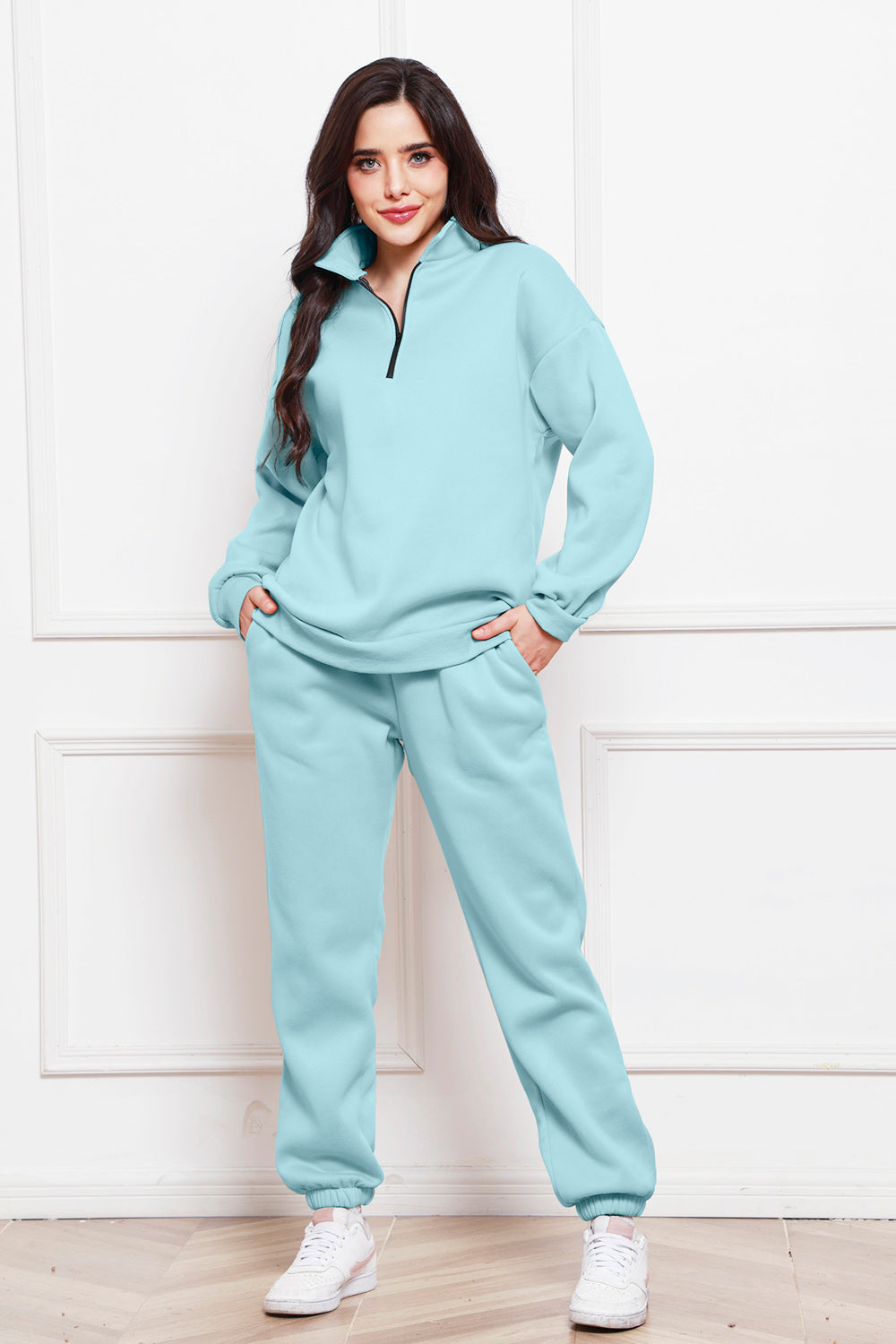 Half Zip Long Sleeve Sweatshirt and Pants Set 