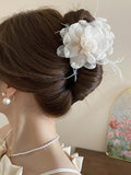 Feather Trim Flower Shape Hair Claw Clip 