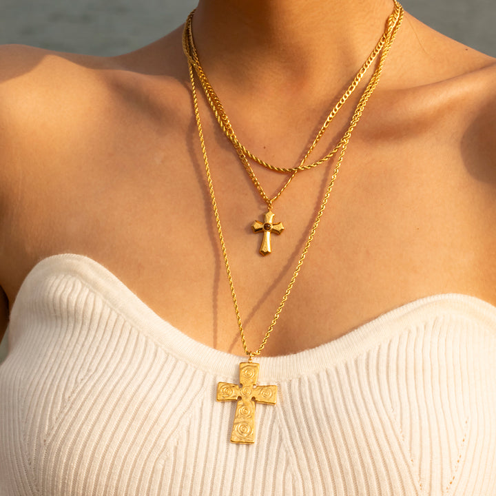 18K Gold-Plated Double Layered Cross Necklace 