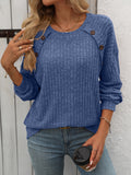 Mandy Decor Button Long Sleeve Ribbed T-Shirt 