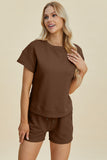 Double Take Full Size Texture Short Sleeve Top and Shorts Set 