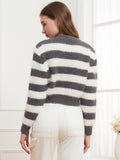 Button Down V-Neck Striped Cardigan 