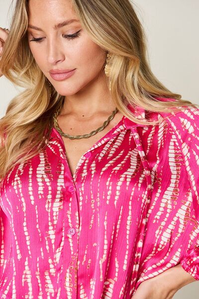 Double Take Full Size Printed Button Up Long Sleeve Shirt 