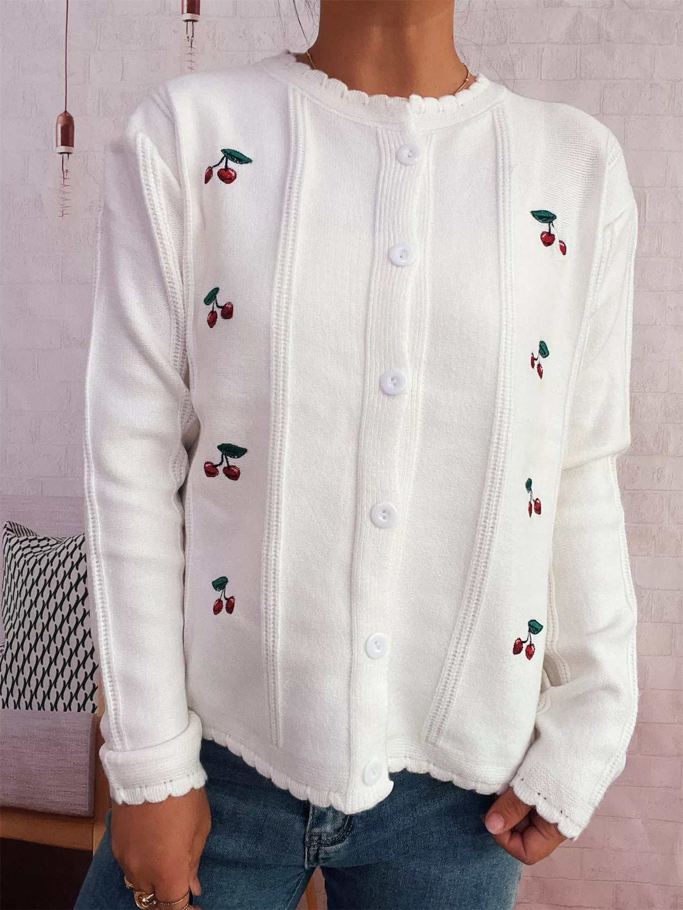 Cherry Embroidered Button Up Cardigan 