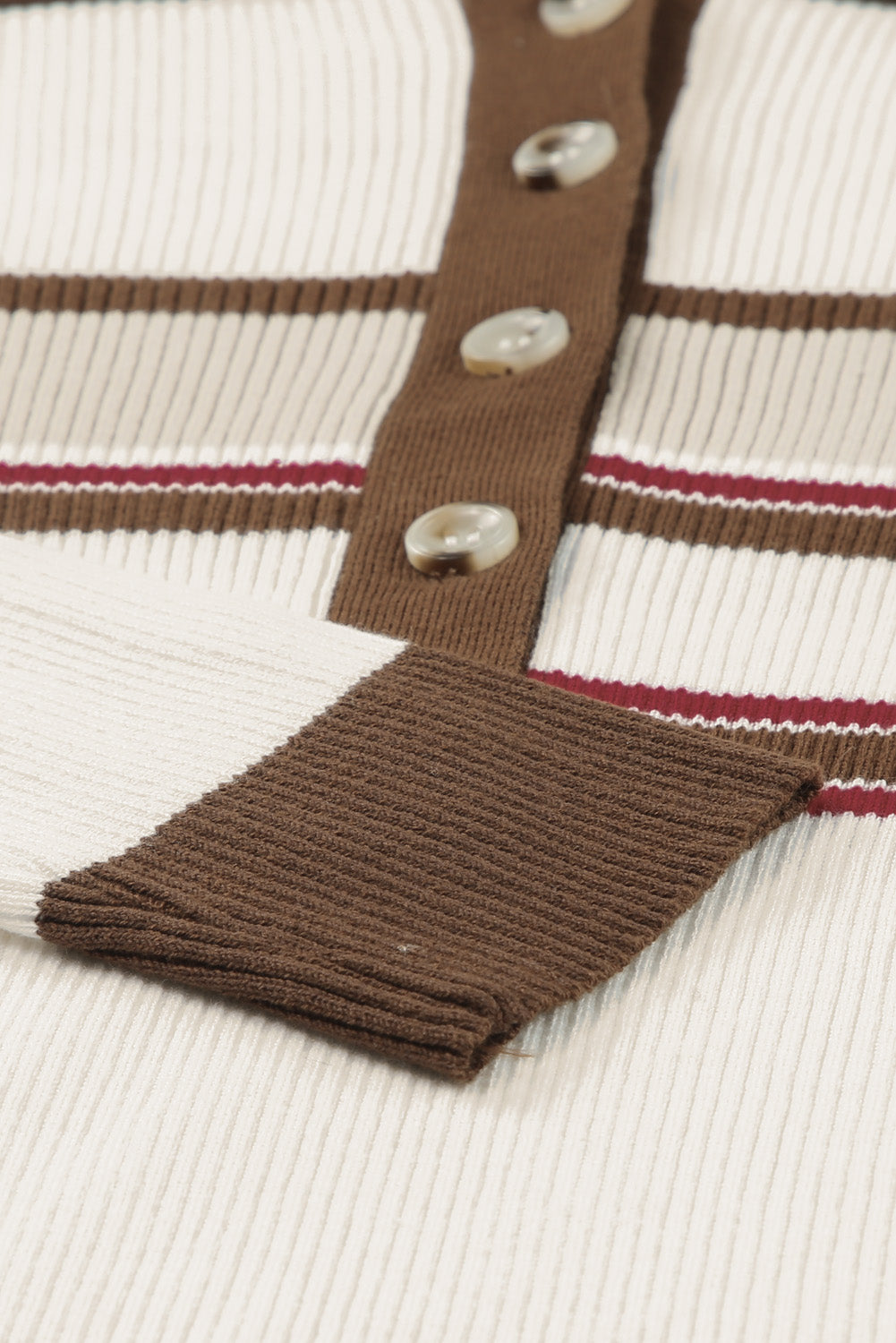 Half Button Contrast Stripe Long Sleeve Knit Top 