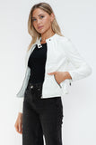 Snobbish Faux Leather Zip Up Drawstring Hooded Jacket 