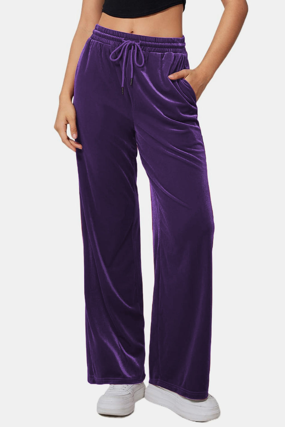 Drawstring Elastic Waist Straight Leg Pants 