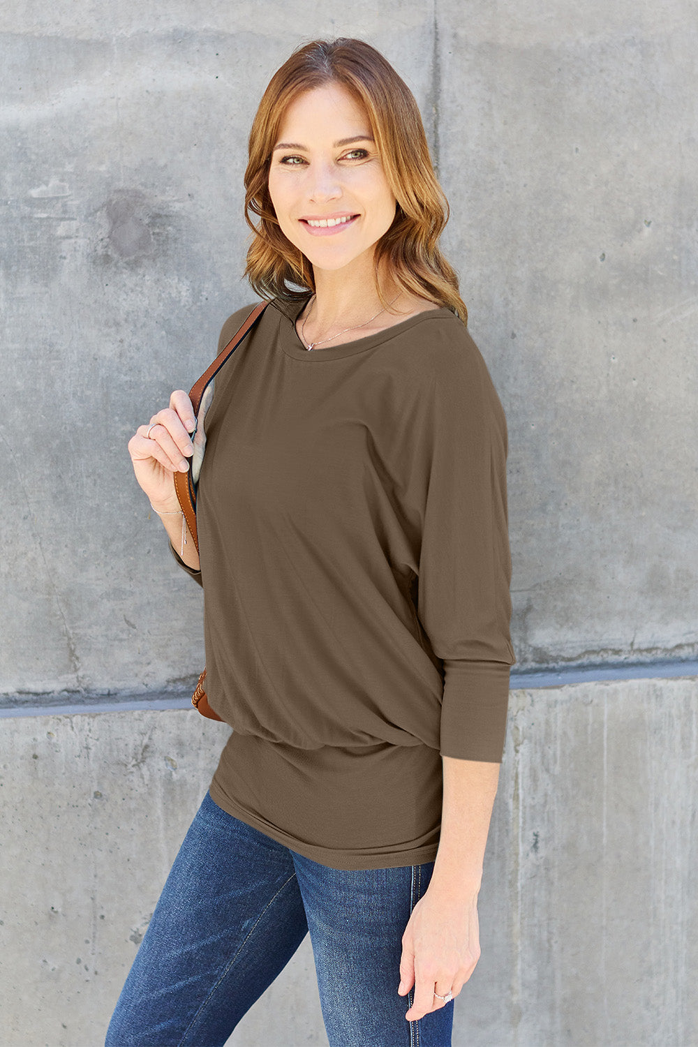 Basic Bae Full Size Round Neck Batwing Sleeve Top 
