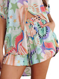 Printed Button Up Shirt and Shorts Set Two Piece Dresses