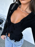 Ruffled Tie Front Flare Sleeve Shirt 