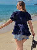 Plus Size Peplum V-Neck Short Sleeve Blouse 