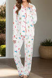 Printed Collared Neck Long Sleeve Top and Pants Lounge Set Lingerie & Nightwear
