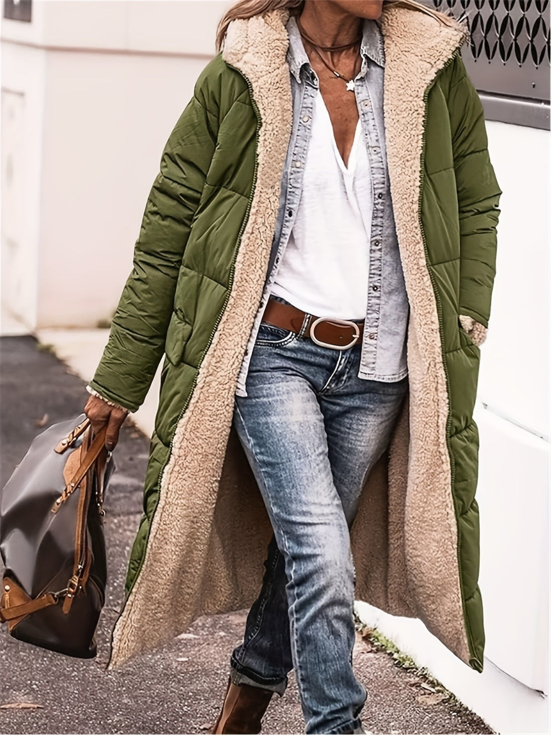 Plus Size Zip Up Sherpa Hooded Coat 