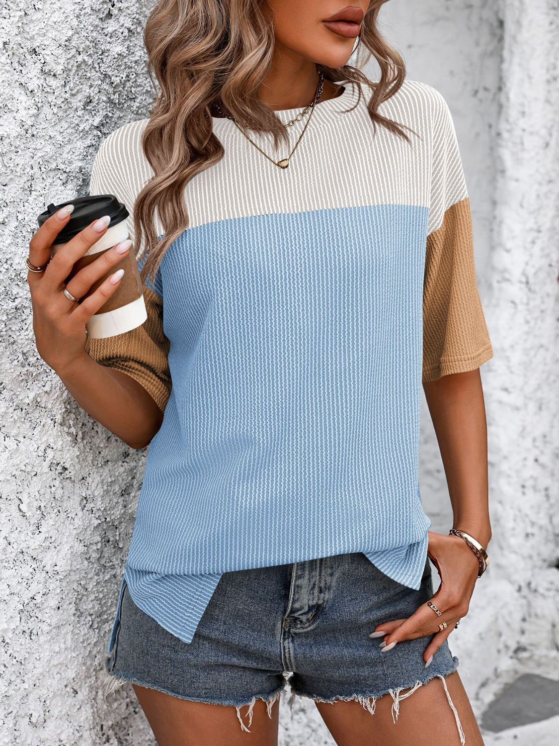 Mandy Color Block Round Neck Half Sleeve T-Shirt 
