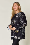 Double Take Full Size Printed Flounce Sleeve Blouse 