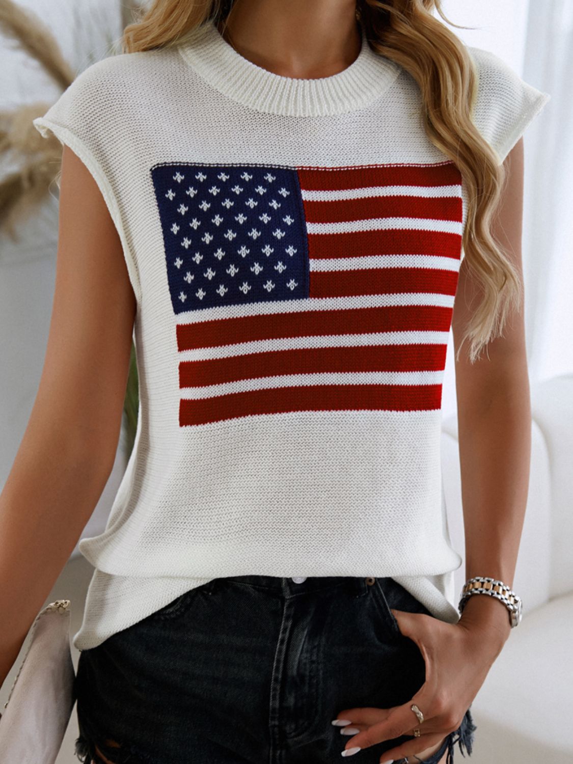 Devine US Flag Round Neck Sweater Vest 