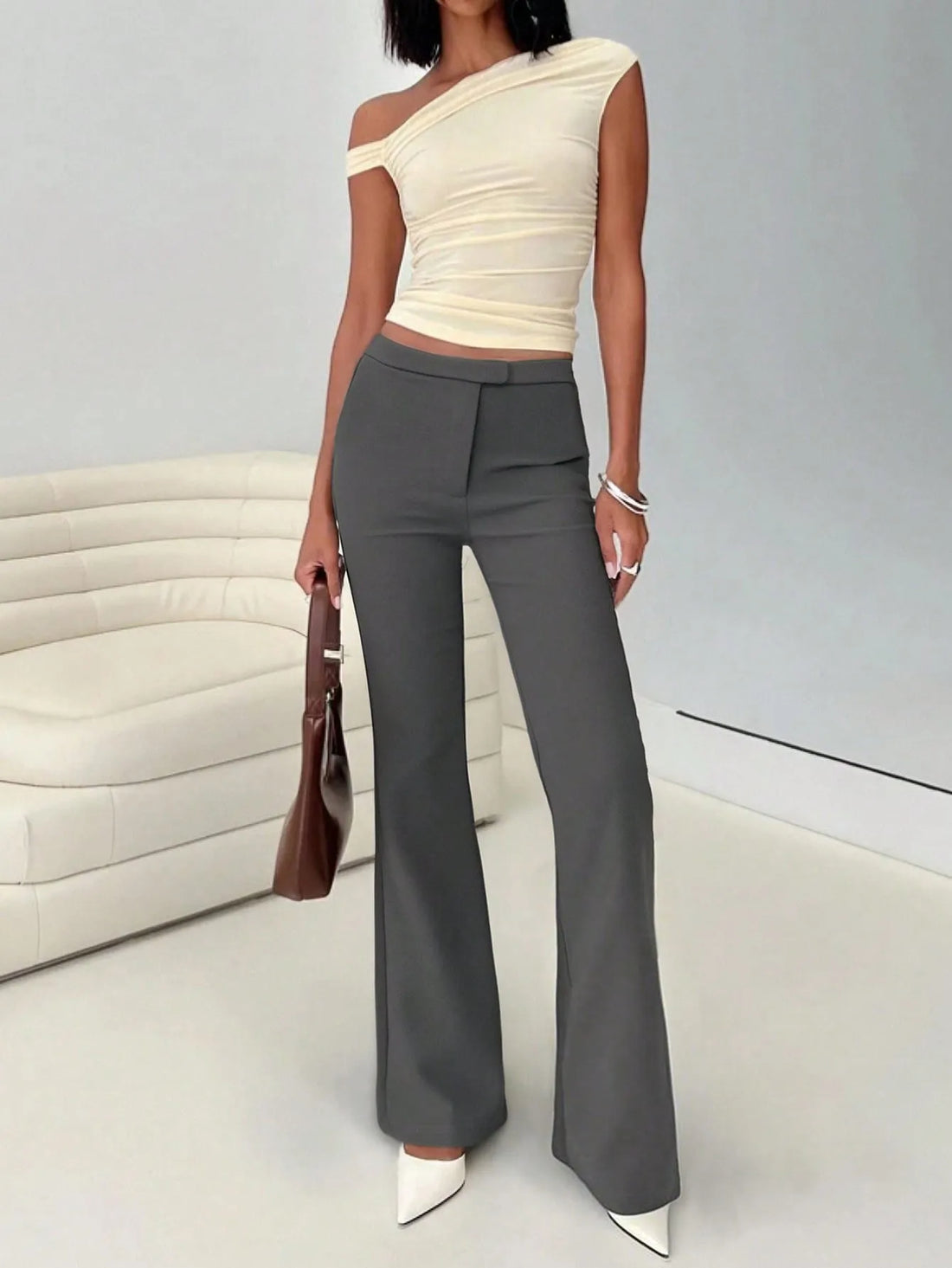 High Waist Flare Leg Trousers 