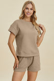 Double Take Full Size Texture Short Sleeve Top and Shorts Set 