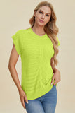 Double Take Full Size Cable-Knit Round Neck Cap Sleeve Sweater 