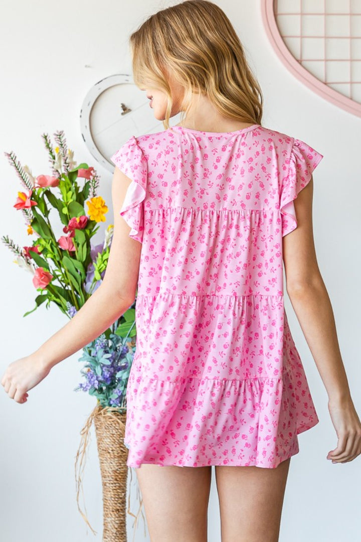 Heimish Full Size Floral Ruffled Tiered Top 