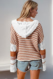 Double Take Full Size Openwork Contrast Long Sleeve Hooded Sweater 