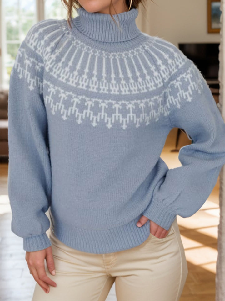 Contrast Turtleneck Long Sleeve Sweater 