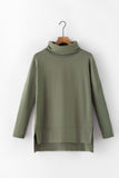 Side Slit High-Low Cowl Neck Long Sleeve Blouse 