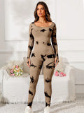 Scoop Neck Long Sleeve Active Jumpsuit 