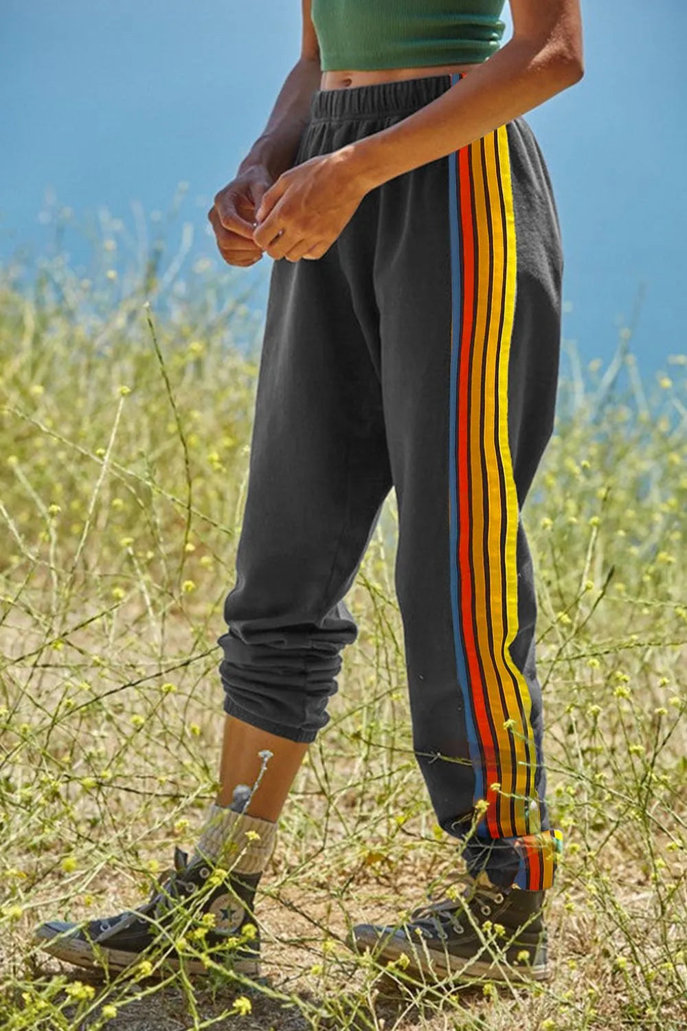 Contrast Striped Elastic Waist Active Pants 