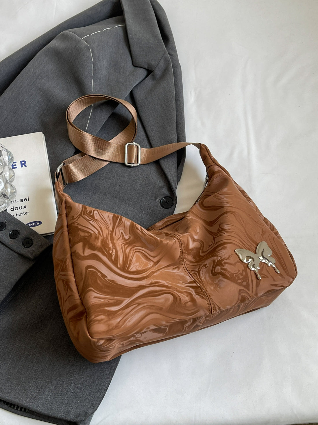 PU Leather Adjustable Strap Shoulder Bag 