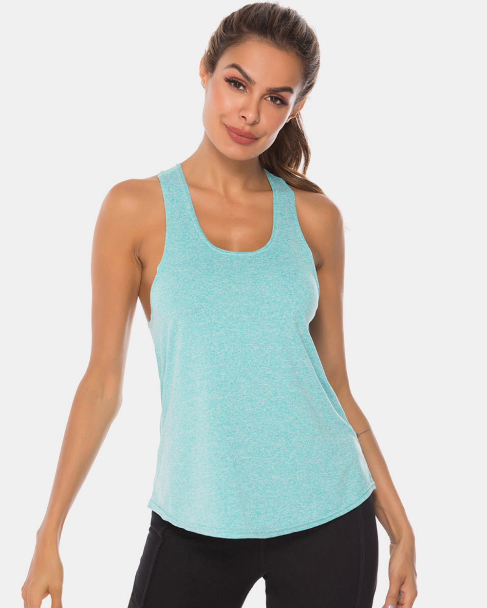 Full Size Scoop Neck Wide Strap Active Tank 