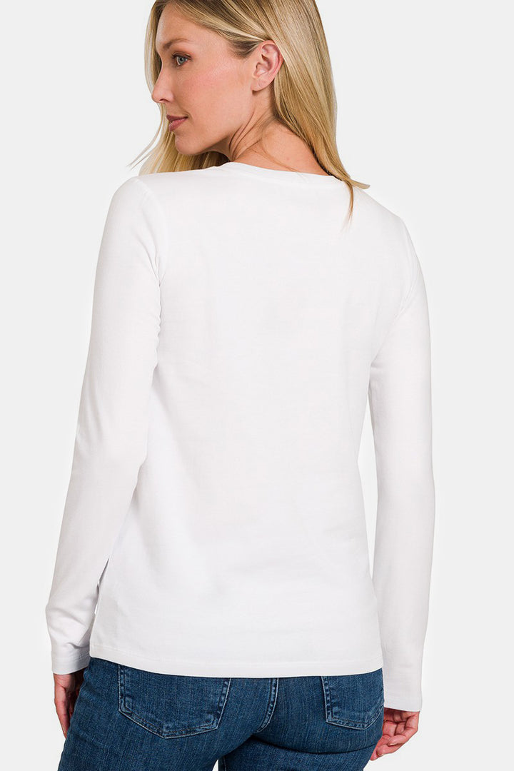 Zenana Full Size Solid Color Round Neck Long Sleeve T-Shirt 