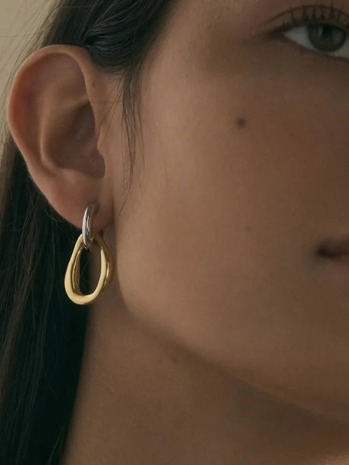 18K Gold-Plated Stainless Steel Contrast Asymmetrical  Earrings 