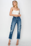 RISEN Full Size High Rise Cargo Ankle Roll Up Straight Jeans 