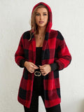 Plaid Long Sleeve Hooded Coat 