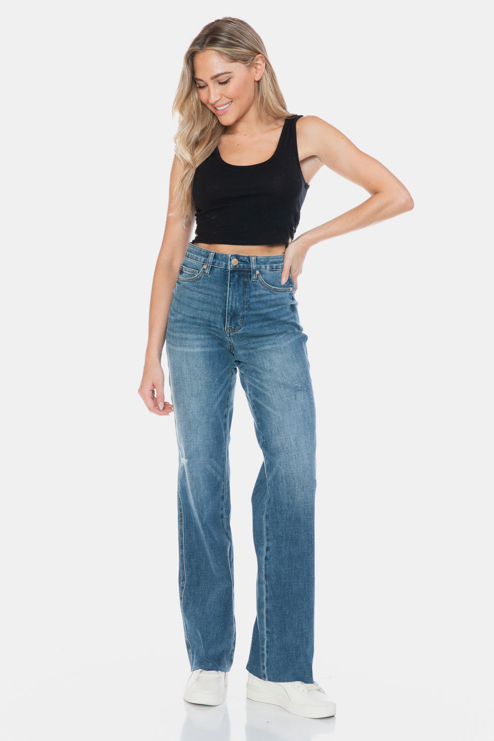 Judy Blue Full Size Tummy Control Cut Raw Hem Straight Jeans 