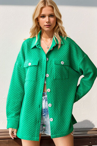 Double Take Full Size Textured Button Up Drop Shoulder Shacket 