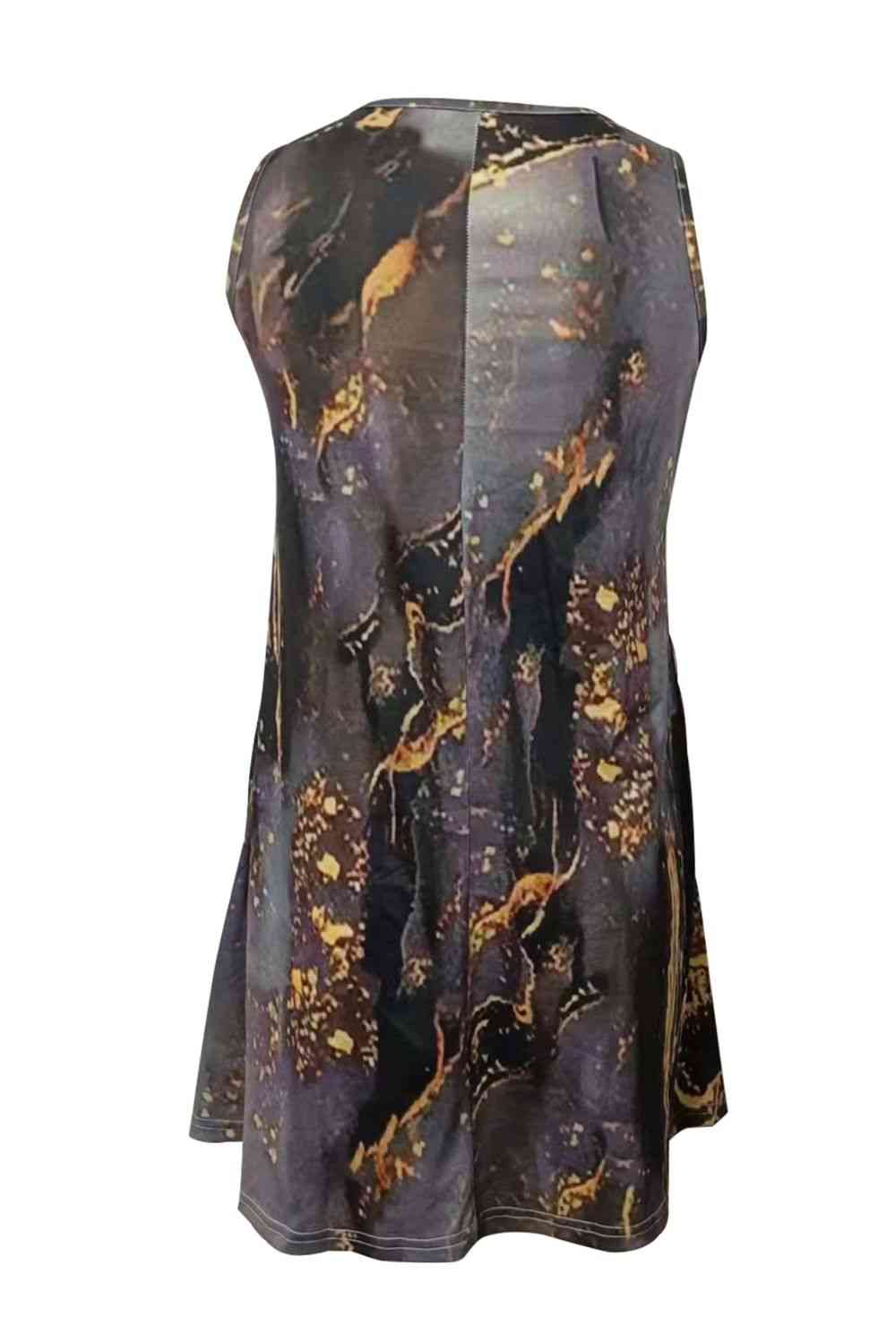 Shiny Abstract Print Round Neck Sleeveless Dress with Pockets Dresses