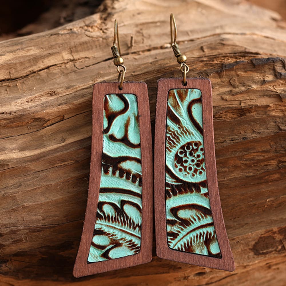Geometrical Shape Wooden Dangle Earrings 