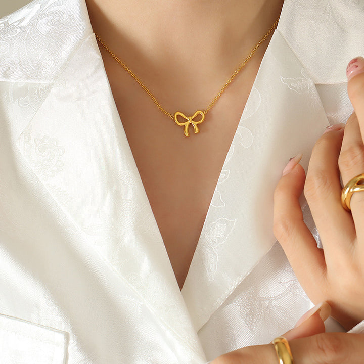 Titanium Steel Bow Pendant Necklace 