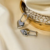 Stainless Steel Heart Lock Drop Earrings 